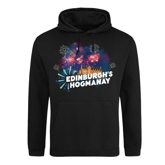Castle Fireworks Hoodie - Black - Front - Edinburgh's Hogmanay