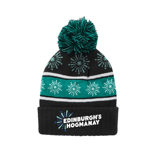 Fireworks  Pom Pom Beanie - Black - Edinburgh's Hogmanay